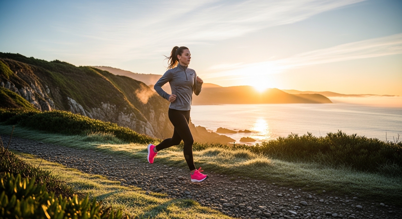 woman running along a stone path, free from osteoarthritis pain